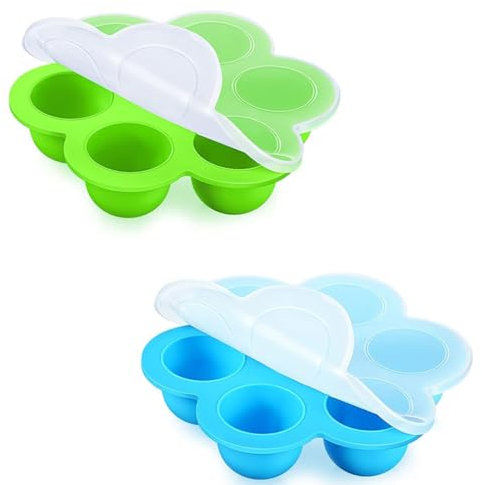KEWUF Paquete de 2 bandejas para congelar alimentos para bebés con tapas, contenedor de almacenamiento de alimentos de bebé de silicona para alimentos caseros, frutas, purés y leche materna