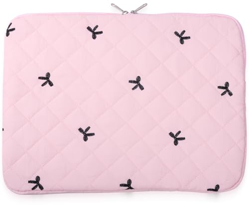 Puffy Laptop Sleeve Cute Pink Bow 13-14 inch - Coquette Pink Quilted Laptop Sleeve, Padded Protective Case Preppy Pouch Bag Shockproof Cover Accessories