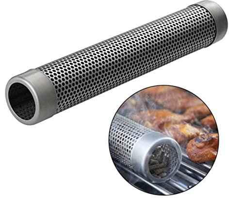 GANAZONO Stainless Steel Bbq Round Tube Smoker for Grill Extra Smoke Flavor for Charcoal Barbecues