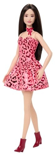 Barbie Fashionistas Doll #246 with Black Hair, Pink Leopard Print Strapless Dress with Accessories like Tie Necklace and Boots, JJN59