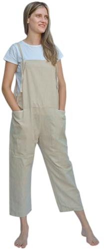 JUNKIRI Salopette Elegante Bohemien in Cotone, Realizzata a Mano in Nepal, Tuta Larga a Gamba Ampia, Jumpsuit, taglia unica