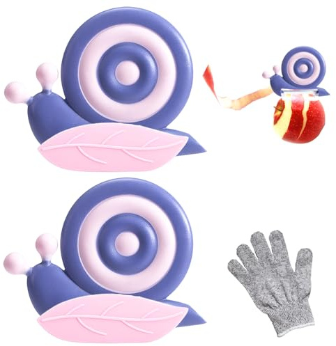 2 éPlucheurs Pour Enfants et 1 Paire De Gants de Protection, éPlucheur de Pommes en Forme D'Escargot, éPlucheur Portable Avec PoignéE AntidéRapante, éPlucheur Universel Pour Fruits et LéGumes (Violet)