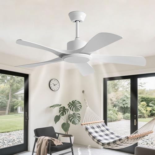 IBalody Ventilatore da soffitto Moderno Senza Luce con Telecomando, 6 velocità, DC, Senza luci, 5 Pale in ABS, Ventilatore da soffitto Reversibile e Silenzioso per Patio, Soggiorno, Camera da Letto