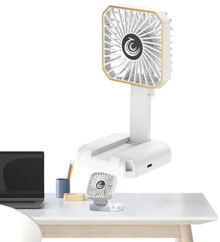 Quorvex Abanico Manual Pequeño,Ventilador Personal Portátil Plegable para Cuello | Con 3 Velocidades y Soporte Para Teléfono Móvil, Gadgets Frescos Operados Por Batería para Hombres Mujeres