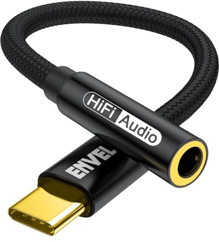 USB C till 3,5 mm hörlurar aux-adapter jack till USB-C med DAC-chip svart | 1-pack adapter USB C till jack plug & play, kompatibel med iPhone 17/16/15 Galaxy S25/S24/S23 Pad Pro 2022/2021 Pixel 9/8