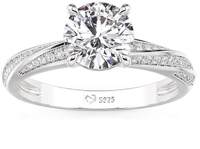Damen Moissanit Ring Rundschliff Diamant Solitärring Klassisch Knoten Verlobungsring 925 Sterling Silber Ehering mit Stein Ewigkeitsring für Versprechnung Valentinstag Hochzeit