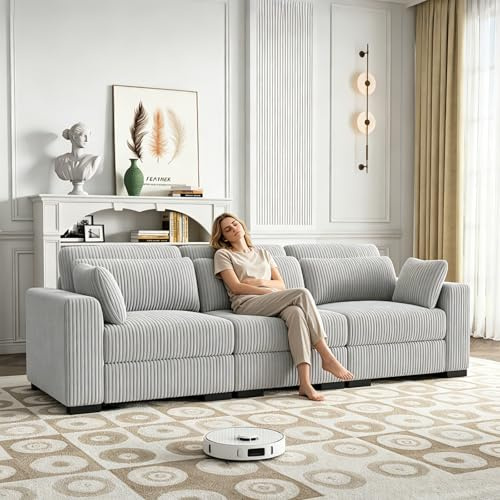 YNYHTER Divano a 3 Posti, Divano Imbottito per Soggiorno Cheslong Divano Letto Chaise Longue Divano Modulare a Terra Chaise Longue Divani Trasformabili in Velluto con Cuscino (Grigio, 3 posti)