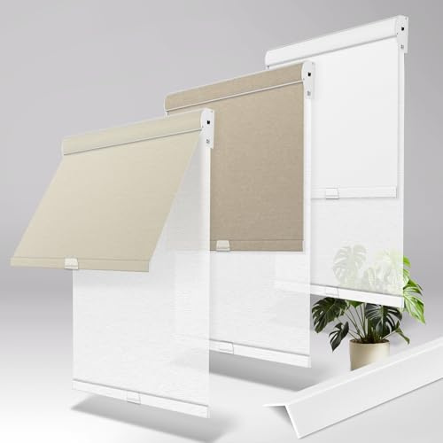 SEEUNANA Dual Roller Shades for Indoor Windows Cordless,Blackout & Light Filtering Double Roller Shades with Light Blocking Strips,Day Night Blinds for Home Office,Jacquard Beige&White,Custom Size