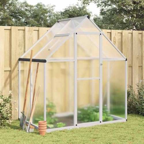 Amorsee Gewächshaus Aluminium mit Fundament 169 x 114 x 195 cm Gewächshäuser Alu mit Fundamentrahmen Gewächshaus Glas Tomatenhaus Aluminium Silber