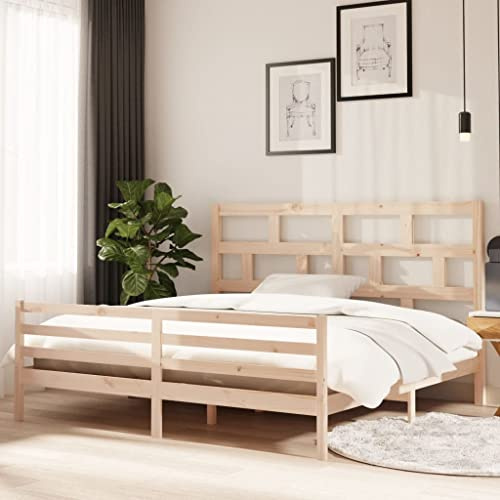 Mandloder Massivholzbett Kiefer 200x200 cm, Robustes Bettgestell aus unbehandeltem Kiefernholz, modernes Design, Sperrholzlatten, Schlafzimmer, Holzbett