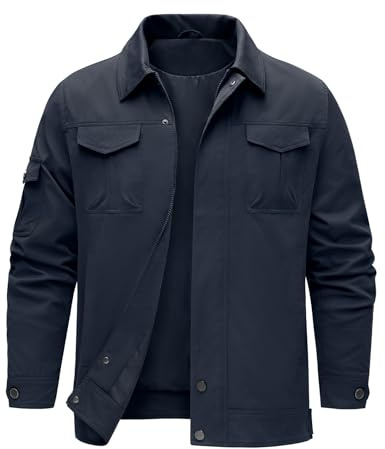 TOMEEK Giacca Primaverile Uomo Casual Giubbino Impermeabile Uomo Giubbotto Leggera Giacca Moto Estiva con Cerniera Bottone a Pressione e Tasche Giacchetto Cardigan