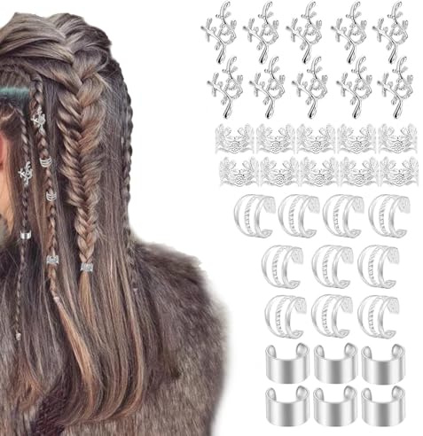 Haarschmuck für geflochtenes Haar – 40 Stück dekorative Haarperlen aus | Metall | Bunte Metallborsten für Zöpfe, Dreadlocks, Pferdeschwänze | Haarschmuck für Zöpfe – D