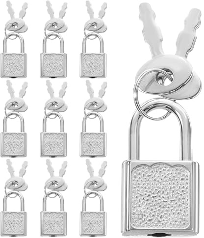 10 unidades de mini candados con llave, candado pequeño para maleta, plateado, para equipaje, bolsas de viaje, maletas, cadenas, taquillas