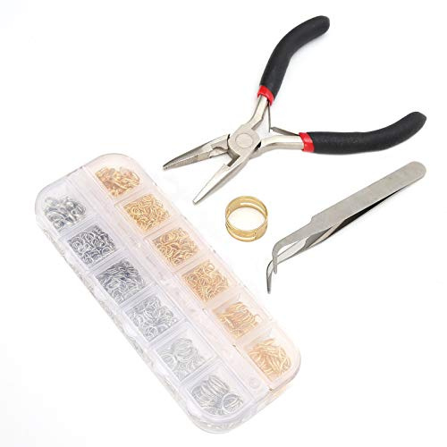 Kit de cierres de langosta con alicates y pinzas para joyería, set de fabricación y reparación de joyas DIY con cierres en oro y plata y anillos de hierro para collares, aretes y p