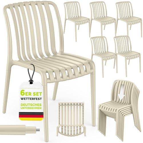 tillvex Ensemble de 6 chaises de jardin, empilables, résistantes aux intempéries, pour l'extérieur, capacité jusqu'à 120 kg, pour terrasses, balcons, jardins, terrasses