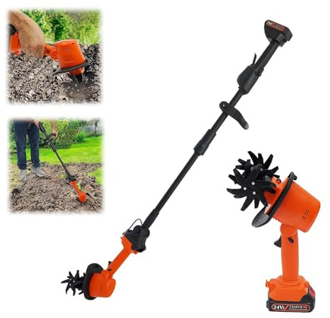 HUOMMGS Motobineuse Batterie 550W Motobineuse Electrique sans Fil Largeur de Travail 100mm & Profondeur de Travail 100mm Bineuse Électrique avec Gardeboue pour Ferme, Pelouse, Jardin