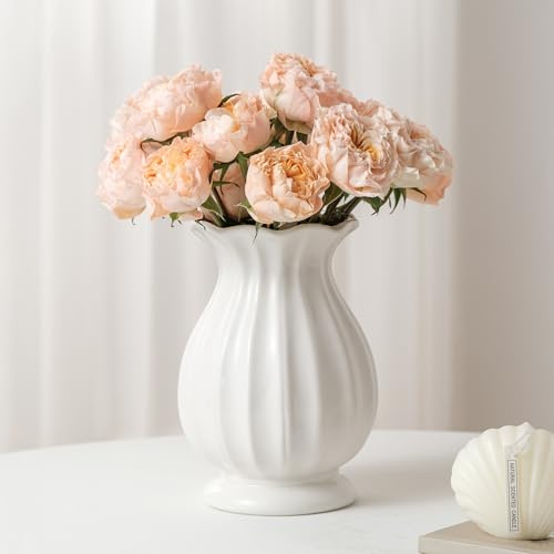 White Ceramic Vase, 20cm Flower Vase Home Decor Modern Decorative Vases