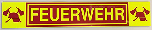 INDIGOS UG - Magnetschild Auto Feuerwehr 2 farbig mit Helm und Axt gelb - rot 50x9 cm - Magnetfolie LKW Truck Transporter Baustellenfahrzeug Firmenwagen - flexibel abnehmbar, wetterfest