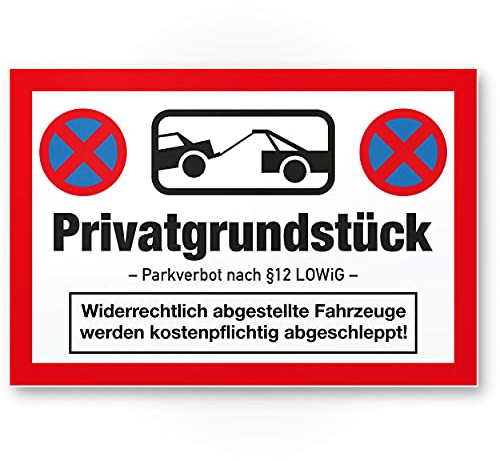 Komma Security Privatgrundstück - Parkverbot Schild 30 x 20 cm Hinweisschild Privatparkplatz freihalten - Parken verboten Parkplatzschild gegen Falschparker - Hinweis abgestellte Fahrzeuge