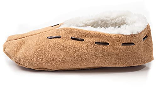 HomeOfSocks Leder Hausschuhe Herren und Damen | Obermaterial 100% Wildleder - Warme Mokassins Hüttenschuhe mit Fleece Innenfutter | Herren Puschen für Warme Füße Beige Gr. 42