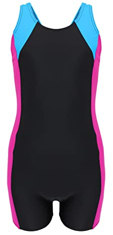 Aquarti Bañador Niña – Bañador Natación Niña con Pantalón Corto y Espalda Nadadora, Negro/Amaranto/Turquesa, 152