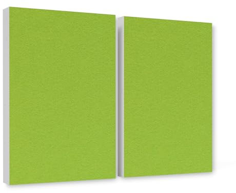 platino24 Akustikpaneele 2 Elemente Colore Rechteck 825 x 550 x 50 mm Hellgrün I Schallabsorber aus Basotect ® G+ mit Akustikfilz I Schalldämmung Wand & Decke I Akustikelement Wandpaneel