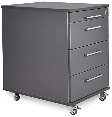 Rollcontainer 3 Schubladen + Materialauszug H 65 x B 43 x T 60 cm | Bürocontainer in Anthrazit | Schreibtischwagen abschließbar | Schubladenschrank für Schreibtisch aus eigener Fertigung