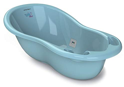 BABYLON bañeras para bebes Shuttle - Bañera para bebé con termómetro y tapón (0-36 meses), color azul