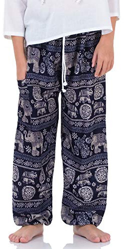 Vegan & Fair - Orientalische Kinder Aladinhose Haremshose Thailändischer Elefant & Spirit of Mandala für Jungen & Mädchen (X-Large, Blau Elefant)
