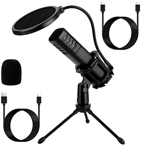 zelaby Micrófono PC USB, Microfono Streaming con Trípode, Microfono Condensador ​para Streaming, Grabar, Podcast, Gaming, Youtube, Negro