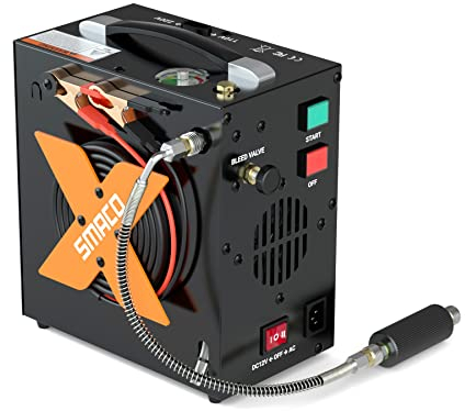 SMACO Tragbarer Luftkompressor PCP kompressor Paintball/Tauchtank-Füllstation Angetrieben durch 12V DC oder 110V-220V AC, ölfreie und geräuschlose elektrische Luftpumpe mit automatischer Abschaltung