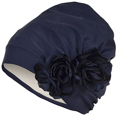 Fashy Stoffbadehaube mit Blumenapplikation, Marine, 3451