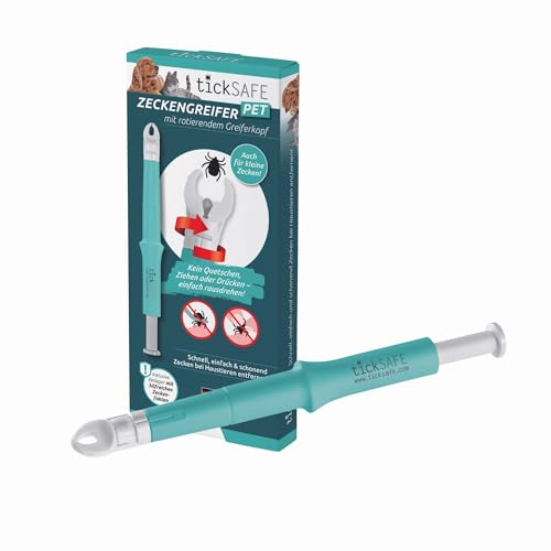 tickSAFE Zeckengreifer mit rotierendem Greiferkopf zur Anwendung am Tier | Die bessere Alternative zur Zeckenzange - kein Quetschen, Ziehen oder Drücken - einfach schonend rausdrehen