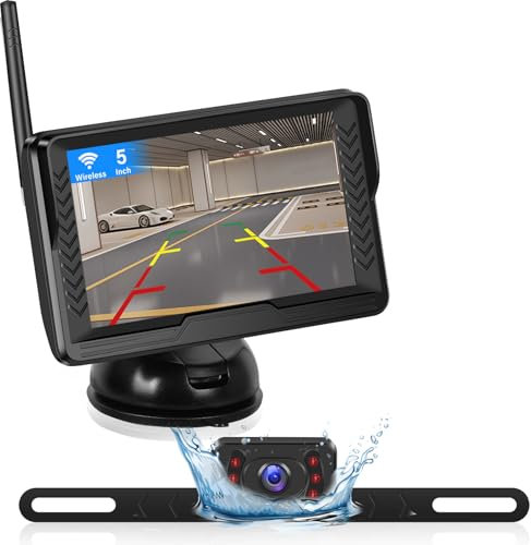 Set di Telecamere Retromarcia Senza Fili 5 pollic - Monitor per con telecamera di backup grandangolare senza fili IP69 impermeabile per la visione notturna - immagine di retromarcia Filp per auto SUV