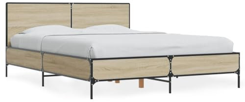 ShGaxin Bettgestell Sonoma-Eiche 120x190 cm Holzwerkstoff und Metall, Bett, Jugendbett, Schlafzimmer Bett, Bed Frame - 3280023
