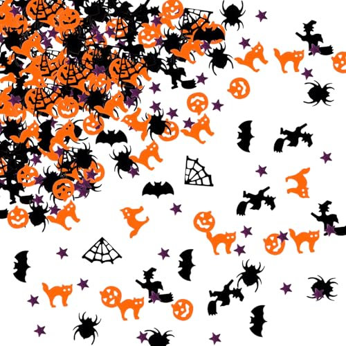 AKONE Coriandoli per Halloween - 30 g/600 Pezzi, Decorazione da Tavolo Con Motivo Pipistrelli, Streghe, Zucche, Fantasmi - Confetti per Festa di Halloween