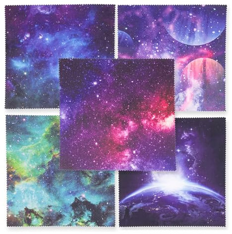 Lens-Aid Set 5 paños Microfibra diseño Galaxia – Paños Lavables y sin Pelusa para Limpiar Gafas, Objetivos, móviles, cámaras y Pantallas – 20×20 cm