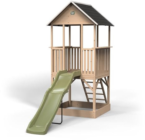 EXIT Panorama 500 - Casetta giocattolo in legno con scivolo e sabbiera