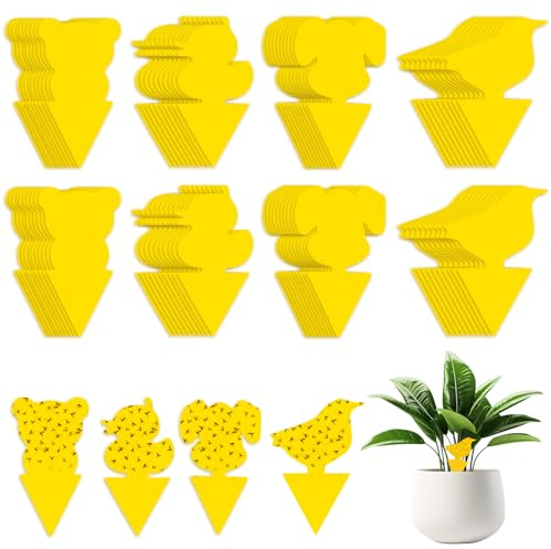 AiQInu 80 Piezas Trampa Atrapa Moscas, Atrapa Insectos, Insectos Pegajosos, Papeles Pegajosos Amarillos Trampas de Moscas, para Moscas, Pulgones, Mineros de Hojas, Polillas