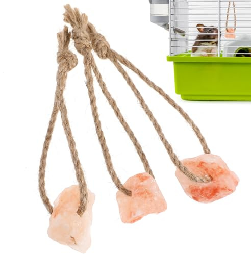 VICASKY Salzleckstein Mineralleckstein 3 Stück Mit Seil Zum Kauen Und Trainieren Für Kaninchen Und Kleintiere Zum Schutz Von Möbeln Und Schuhen