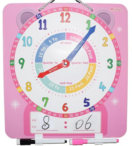 Teaching Clocks for Kids, Large Magnetic Writable Dry Erase Learning Clock with Pen，12 Teaching Demonstration Clock for Kids Learning Time to Tell Time for Home School Classroom Supplies (12 x 11)