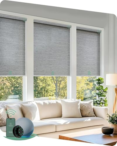 Yoolax Motorized Blinds with Remote, Smart Blinds for Windows Motorized Roller Shades, Automatic Window Shades Compatible with Alexa Custom Size (Light Filtering-Foggy Gray)