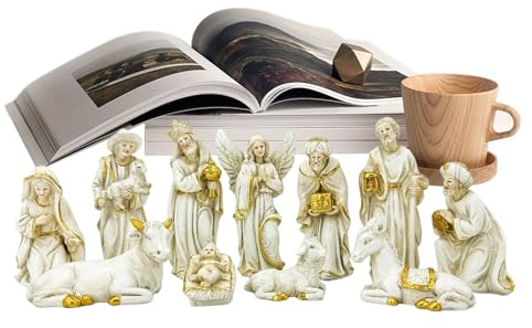 Julkrubba 11-Delars Set | Krubba Dekoration - Religiös Figur till Kyrka Barn Trädgård Högtidssäsong