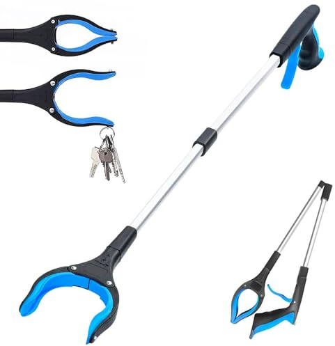 QiMan gripare för att lyfta, grepptång för seniorer, ergonomisk vikning, grepptång, 83 cm magnetisk dragning, lövgrepp för händer, 360° vridbar sopgripare. Blå