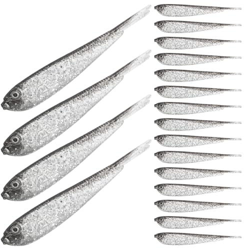 Gogogmee Leurres Souples Type Swimbait Gris 60 Pièces en PVC pour Pêche en Mer et Eau Douce Appâts Artificiels Réalistes Simulant la Nage Naturelle Accessoires de Pêche Polyvalents