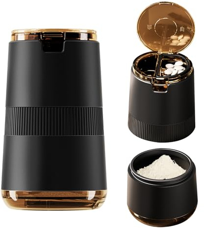 LONGMON Manual Pill Crusher and Grinder – Ceramic Burr Grinding Mechanism, Adjustable Coarseness, Tablet Storage, Portable Medicine Grinder for Home, Travel – Includes Cleaning Brush