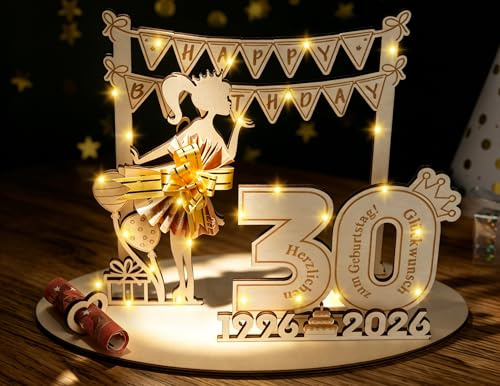ARTREE Geldgeschenk 30. Geburtstag Frau Deko, Geldgeschenke Geburtstag Frauen 30 Geburtstag Geschenk mit LED Lichterkette, Geldgeschenk Geburtstag Holz Schild Gästebuch, Geschenke Zum 30 Geburtstag