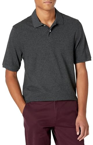 Amazon Essentials Polo a Maniche Corte in Piqué di Cotone, Vestibilità Classica (Disponibile in Taglie Forti) Uomo, Carbone Puntinato, XL