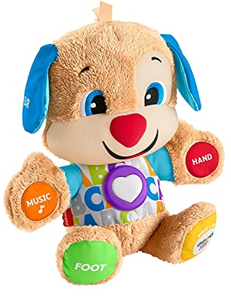 Fisher-Price Il Cagnolino Smart Stages Ridi & Impara, morbido peluche educativo per imparare le prime paroline, con 75+ canzoni, luci e melodie, 6+ mesi, Edizione: UK-Inglese, FPM43