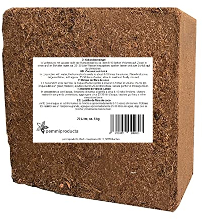 Mattone in fibra di cocco pressato, 70 litri, circa 5 kg, (0,21 EUR/litro), terriccio senza torba, 100% puro, per i terrari